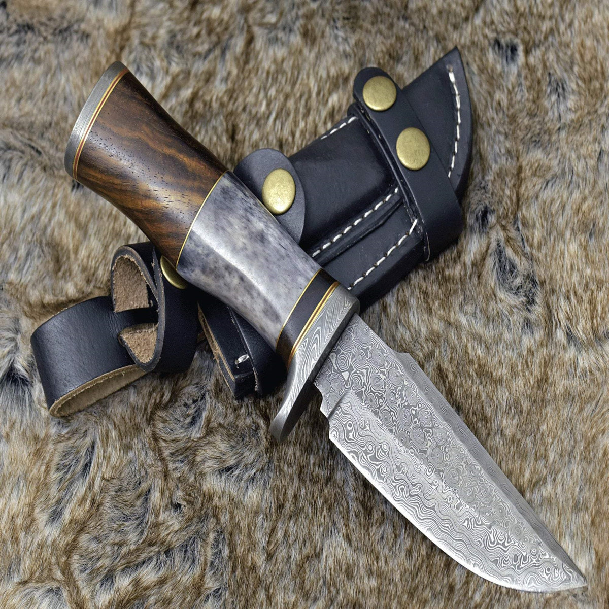 Hand-Forged Raindrop Damascus Steel Tactical Knife | Custom Fixed Blade