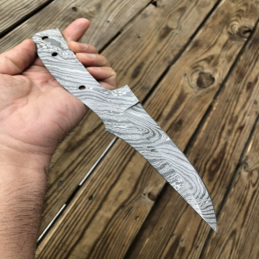 Hand-Forged Damascus Steel Fishing Knife Blank Blade | DIY