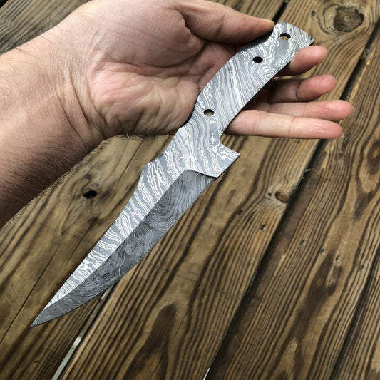 Hand-Forged Damascus Steel Fishing Knife Blank Blade | DIY