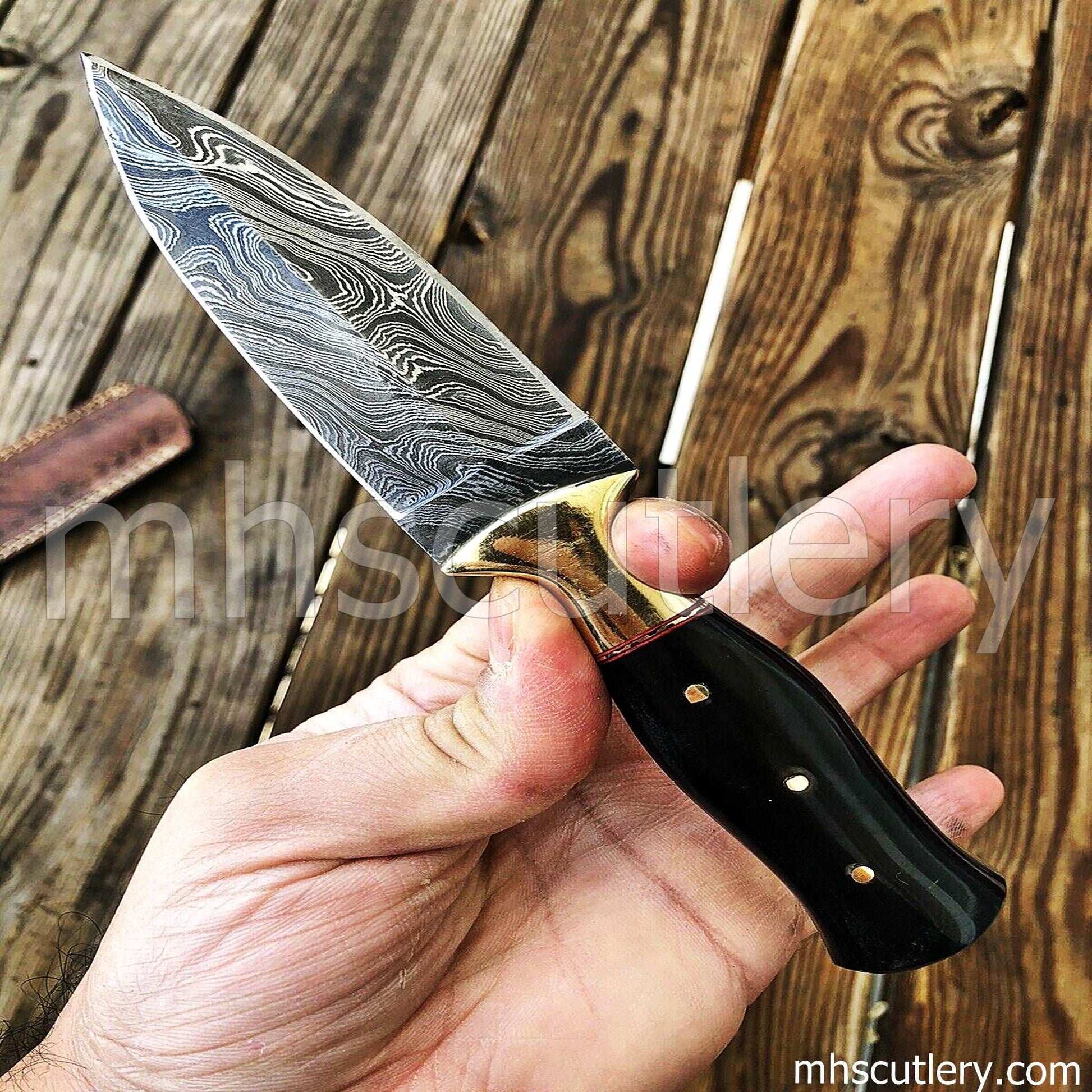 Custom Hand Forged Damascus Steel Boot Dagger | mhscutlery