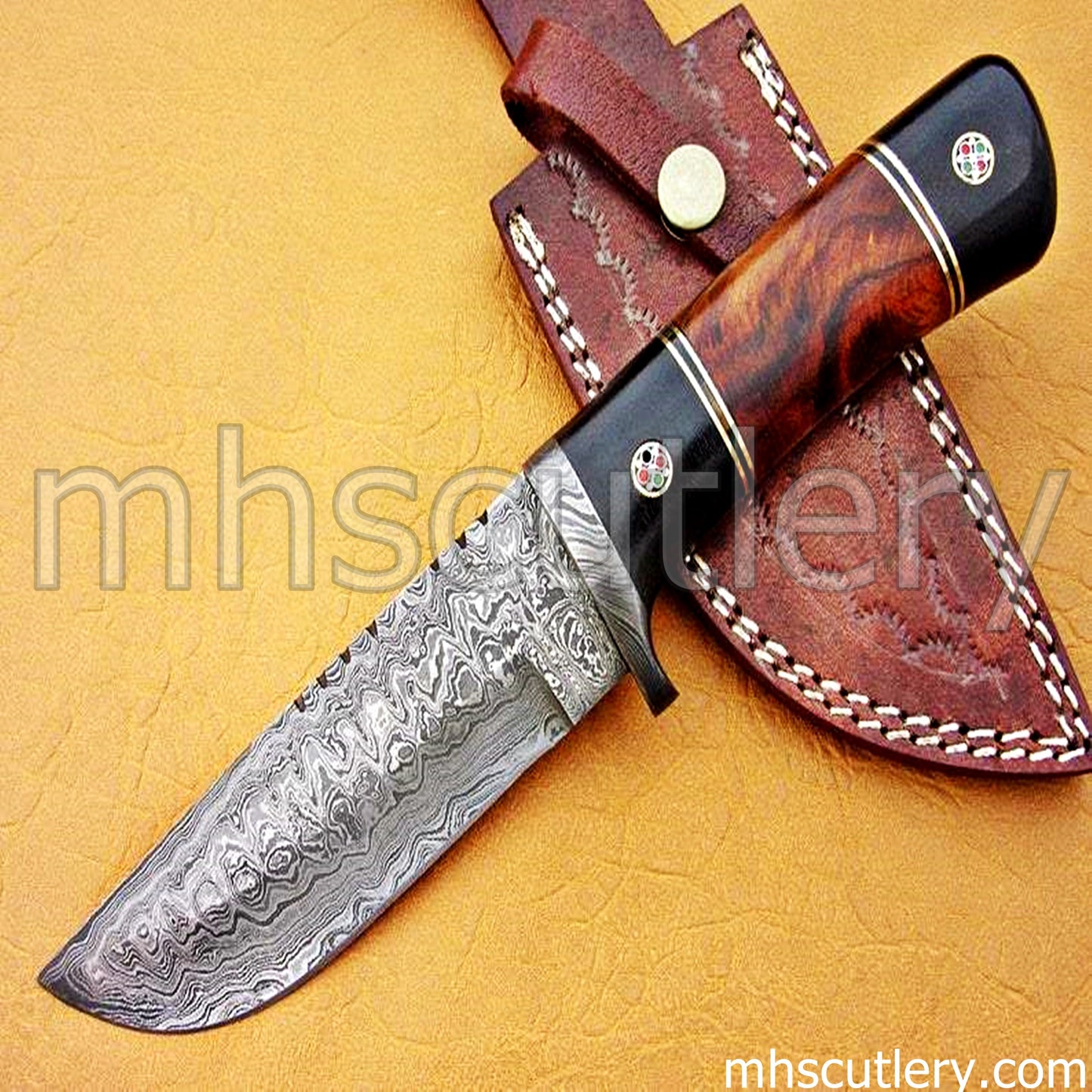 Custom Handmade Ladder Damascus Steel Tactical Hunting Knife | mhscutlery