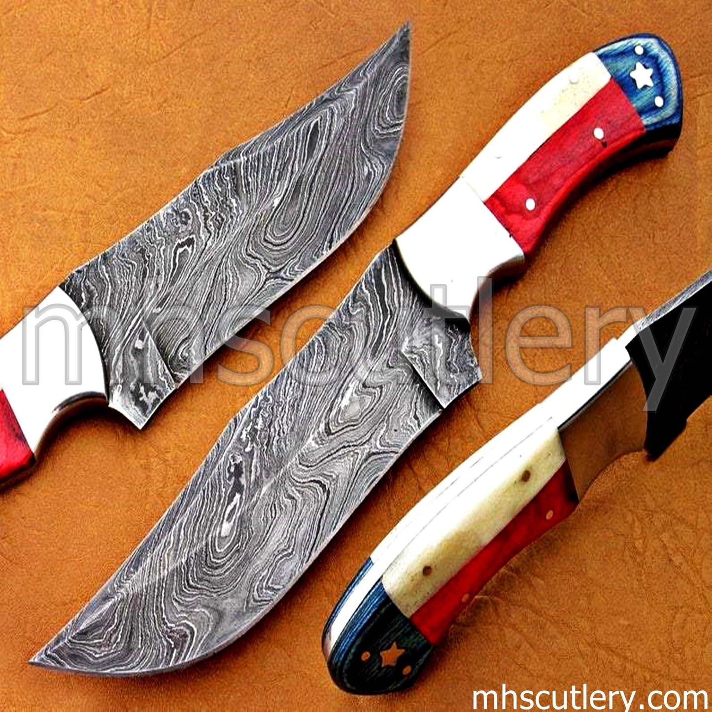 Custom Hand Forged Damascus Steel American Hunter Knife | mhscutlery