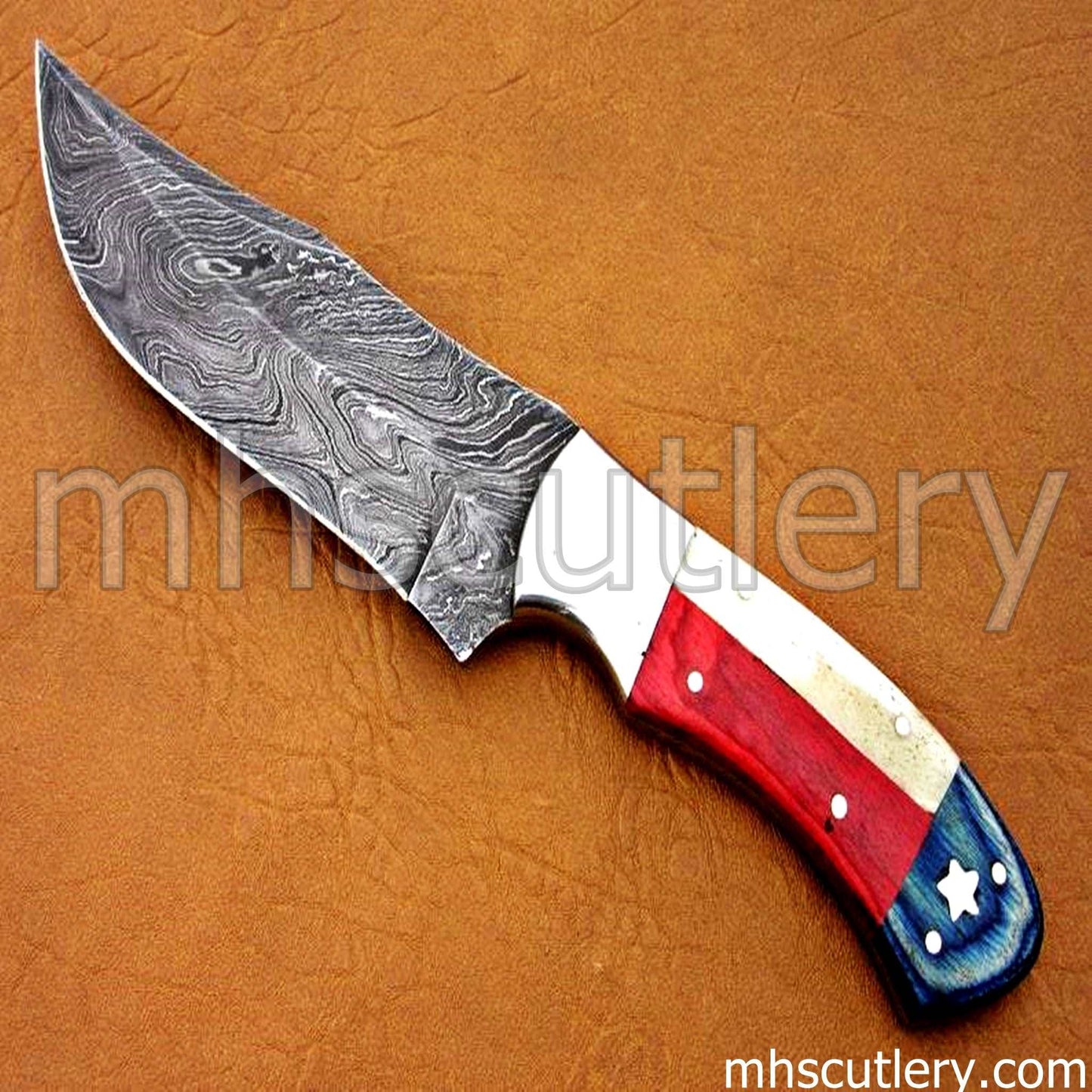 Custom Hand Forged Damascus Steel American Hunter Knife | mhscutlery