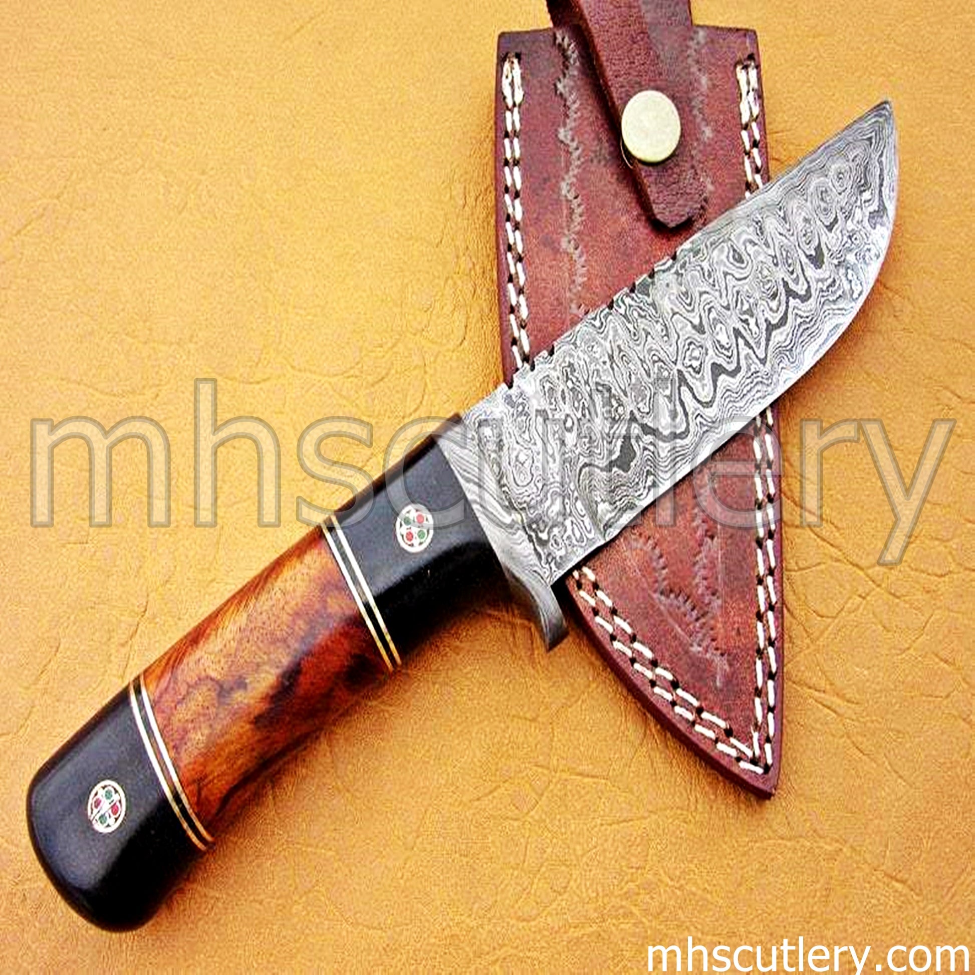Custom Handmade Ladder Damascus Steel Tactical Hunting Knife | mhscutlery