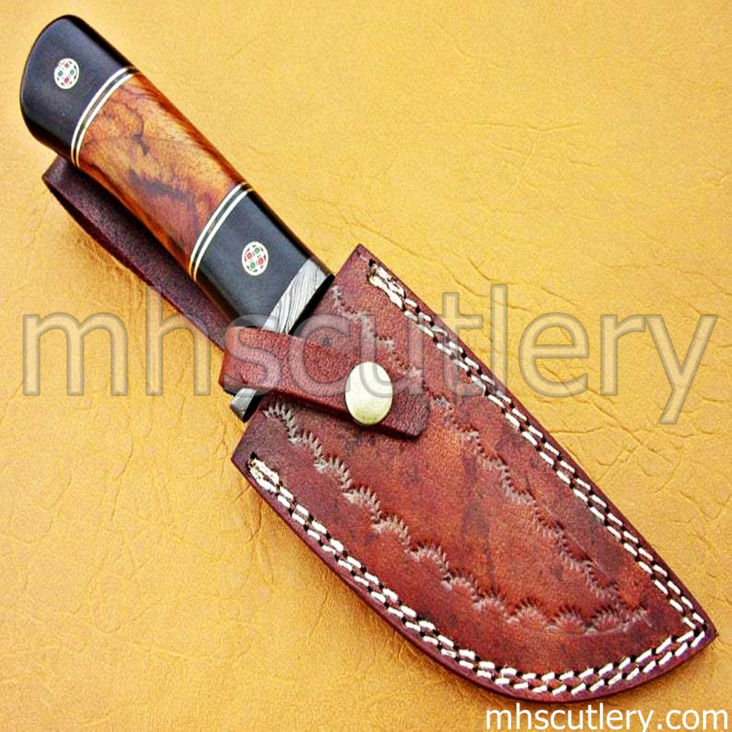 Custom Handmade Ladder Damascus Steel Tactical Hunting Knife | mhscutlery