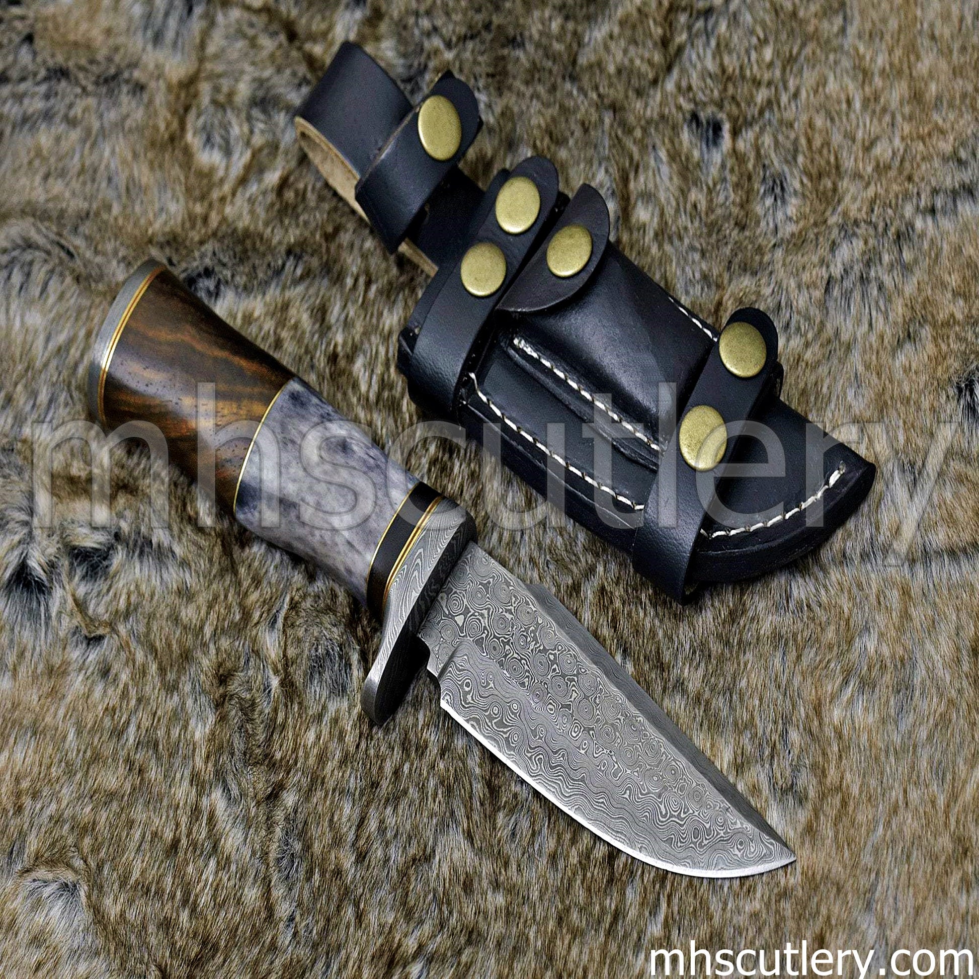 Custom Hand Forged Raindrop Damascus Steel Hunting Knife | mhscutlery