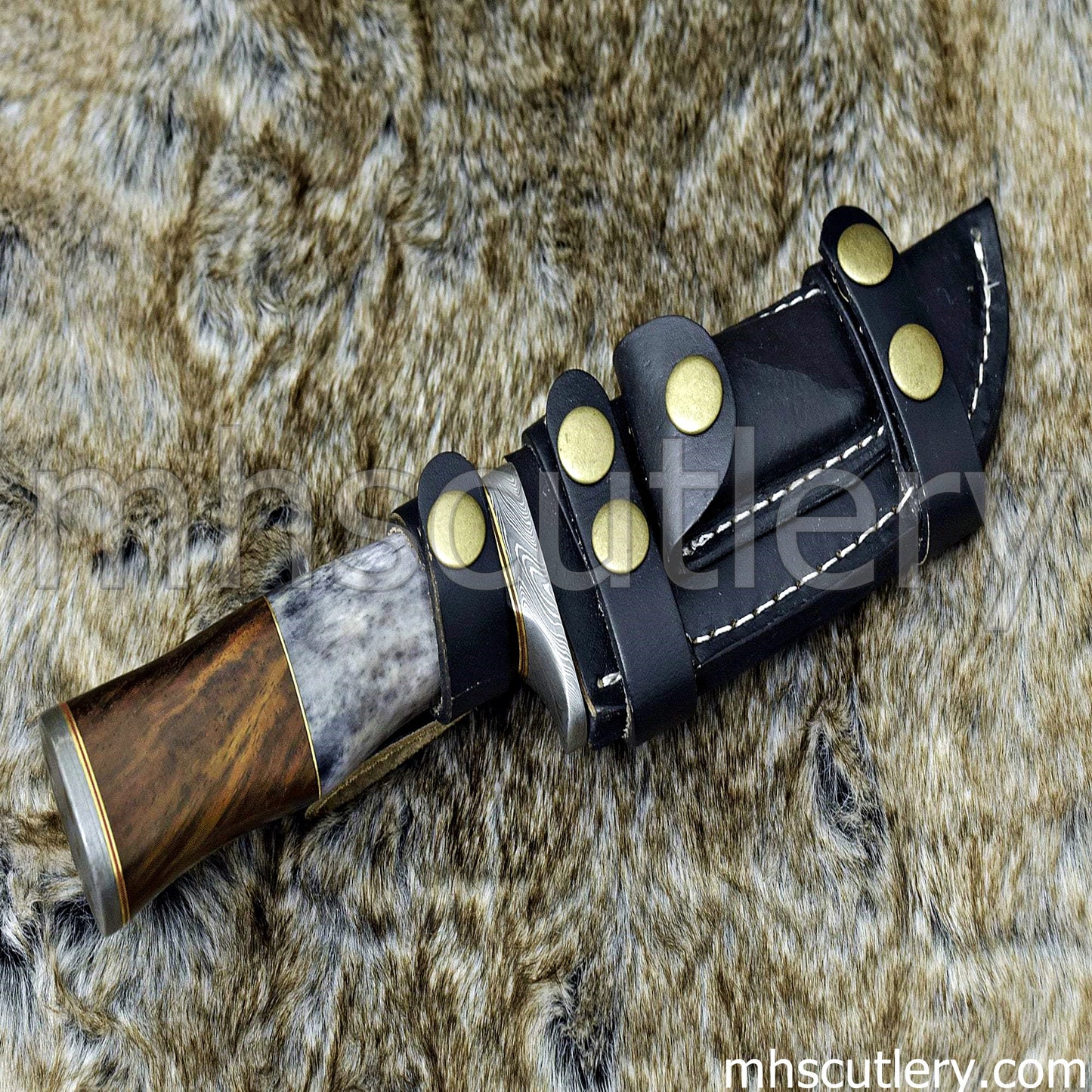 Custom Hand Forged Raindrop Damascus Steel Hunting Knife | mhscutlery