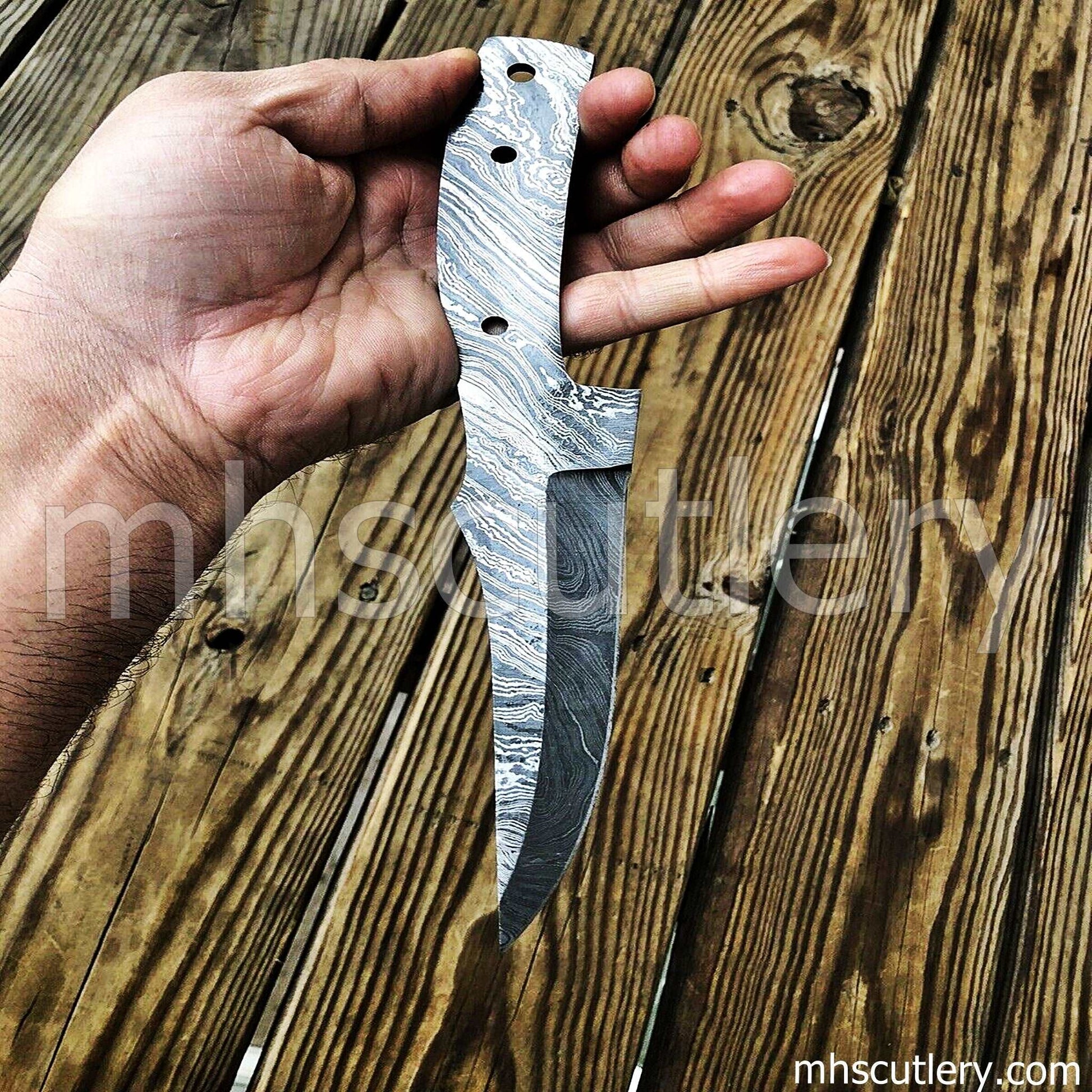 Custom Hand Forged Damascus Steel Fishing Knife Blank Blade | mhscutlery
