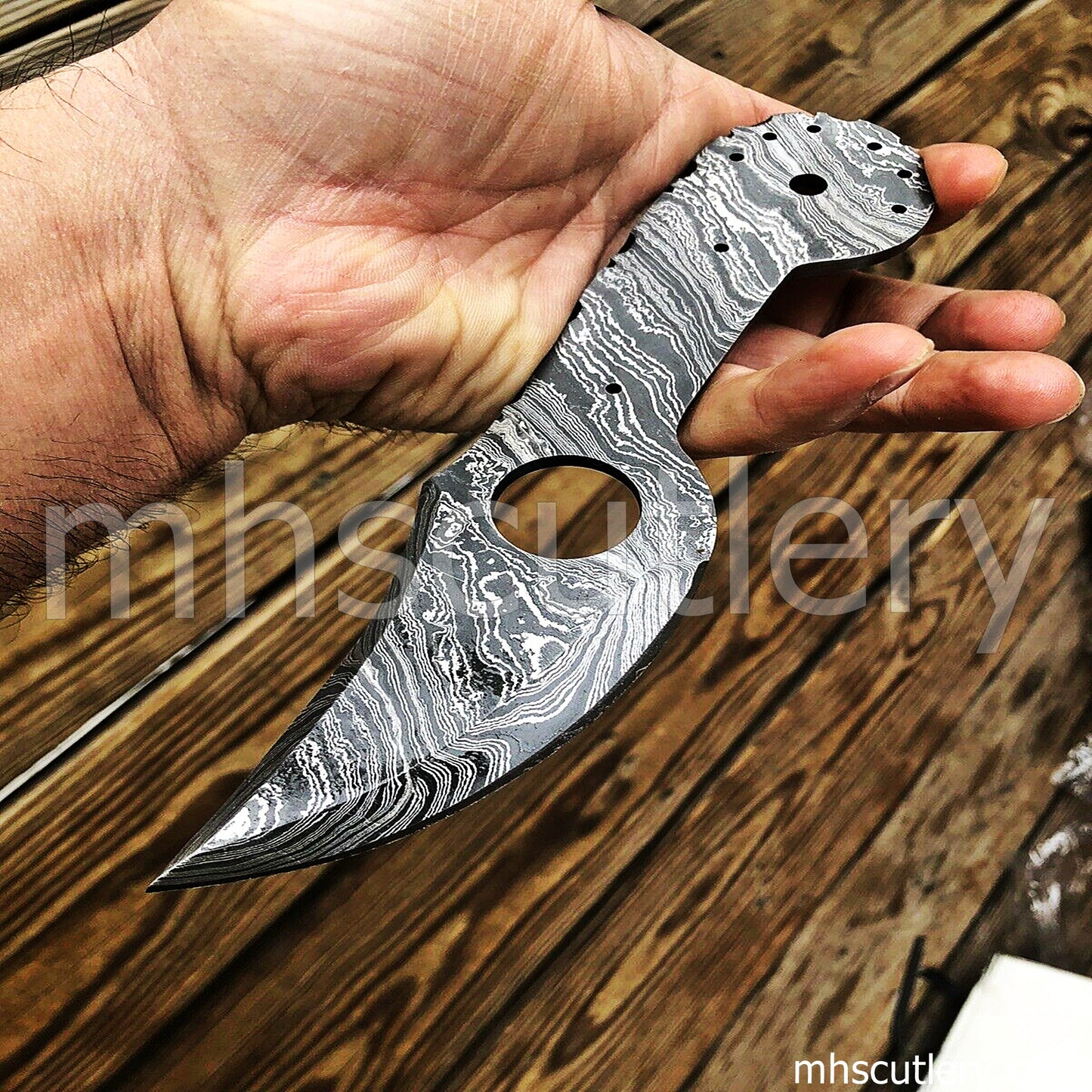 Hand Forged Damascus Steel Skinner Knife Blank Blade | mhscutlery