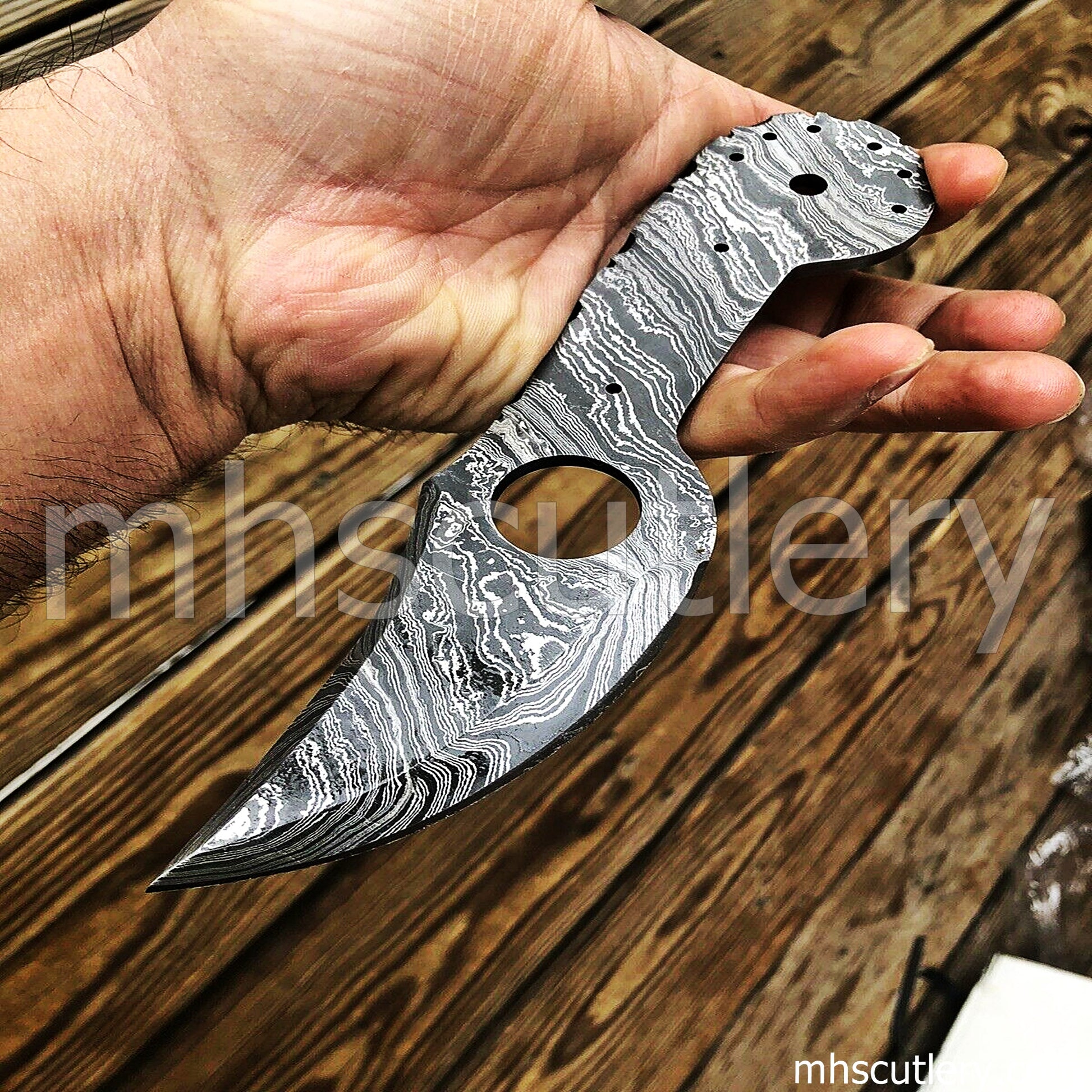 Hand Forged Damascus Steel Skinner Knife Blank Blade | mhscutlery