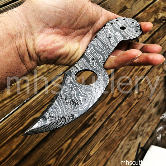 Hand Forged Damascus Steel Skinner Knife Blank Blade | mhscutlery