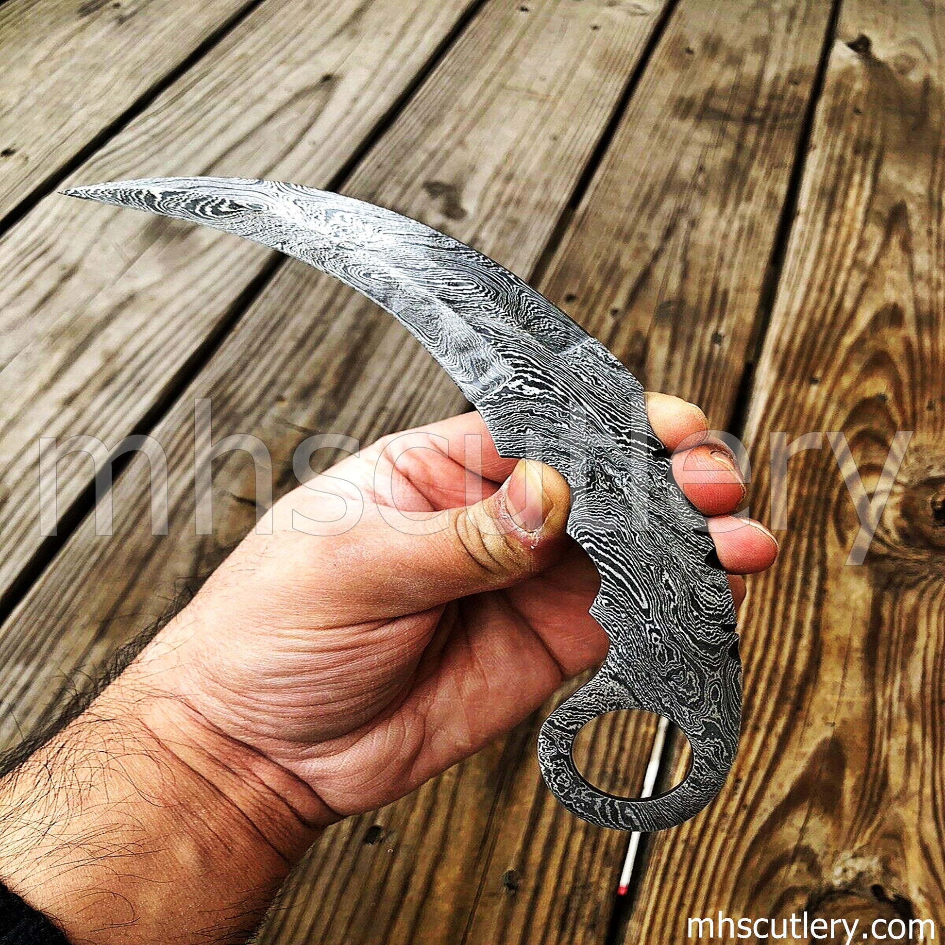 Custom Handmade Damascus Steel Karambit Blank Blade | mhscutlery
