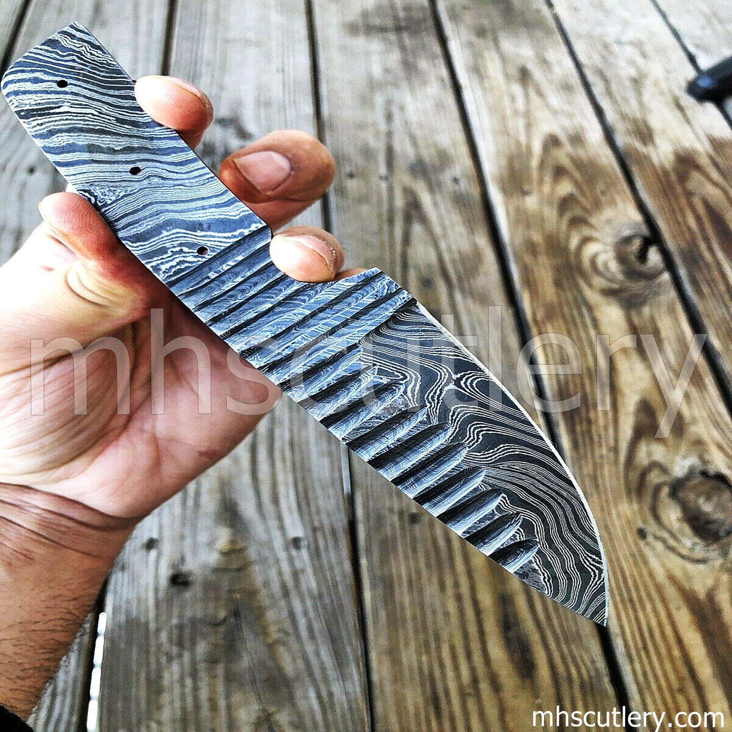 Custom Handmade Damascus Steel Hammered Blank Blade Skinner For Knife Makers | mhscutlery