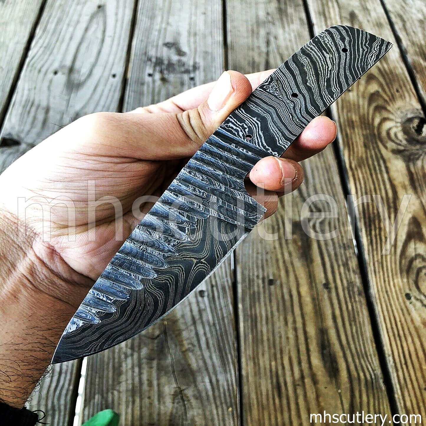 Custom Handmade Damascus Steel Hammered Blank Blade Skinner For Knife Makers | mhscutlery