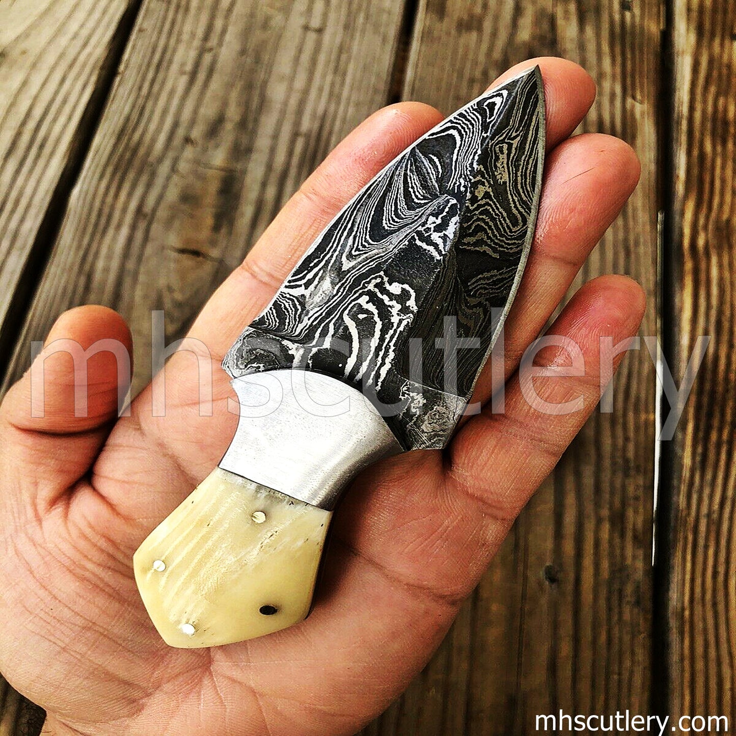 Hand Forged Damascus Steel Mini Dagger / Bone Handle | mhscutlery