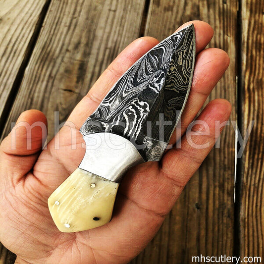 Hand Forged Damascus Steel Mini Dagger / Bone Handle | mhscutlery