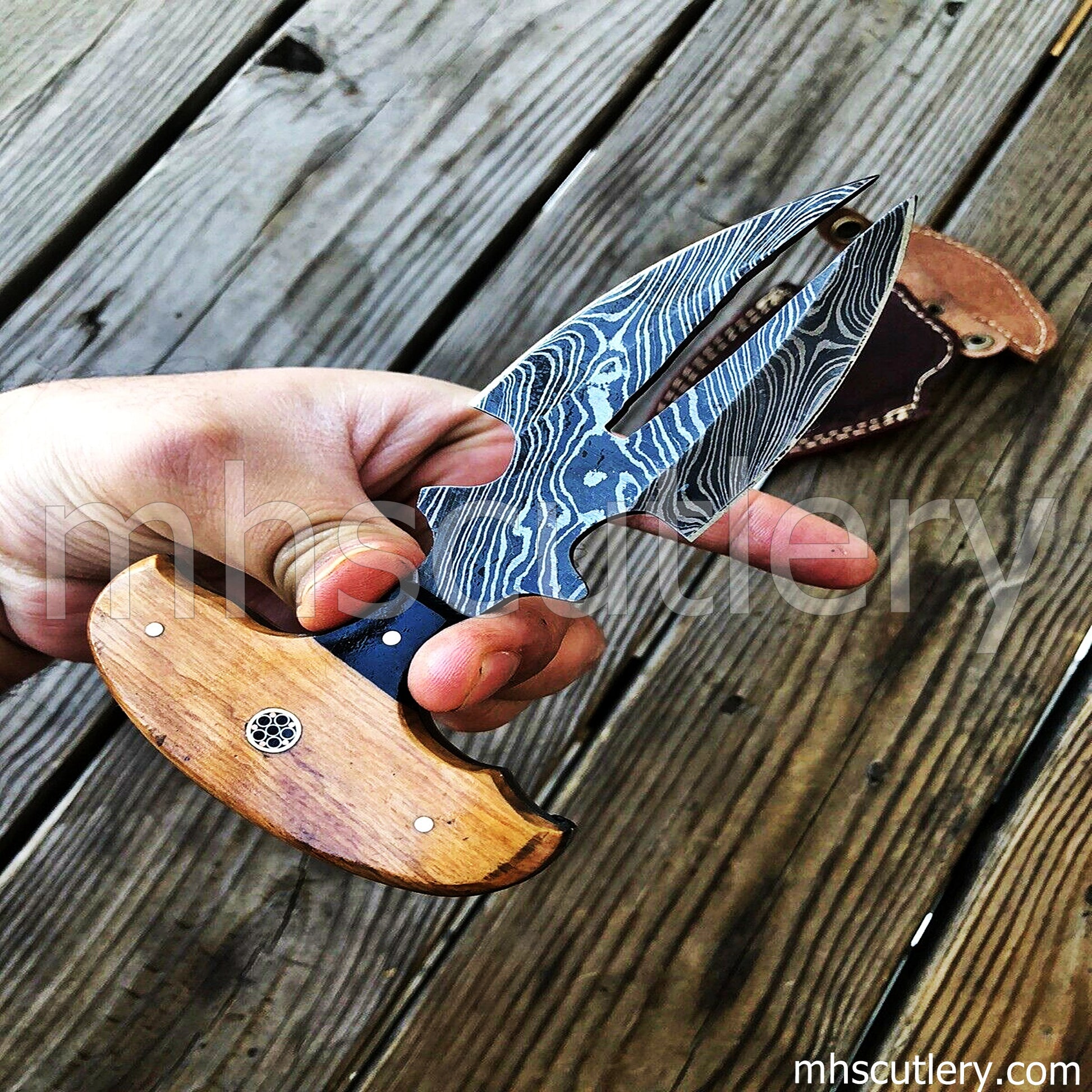 Handmade Damascus Steel Tactical Double Push Dagger | mhscutlery