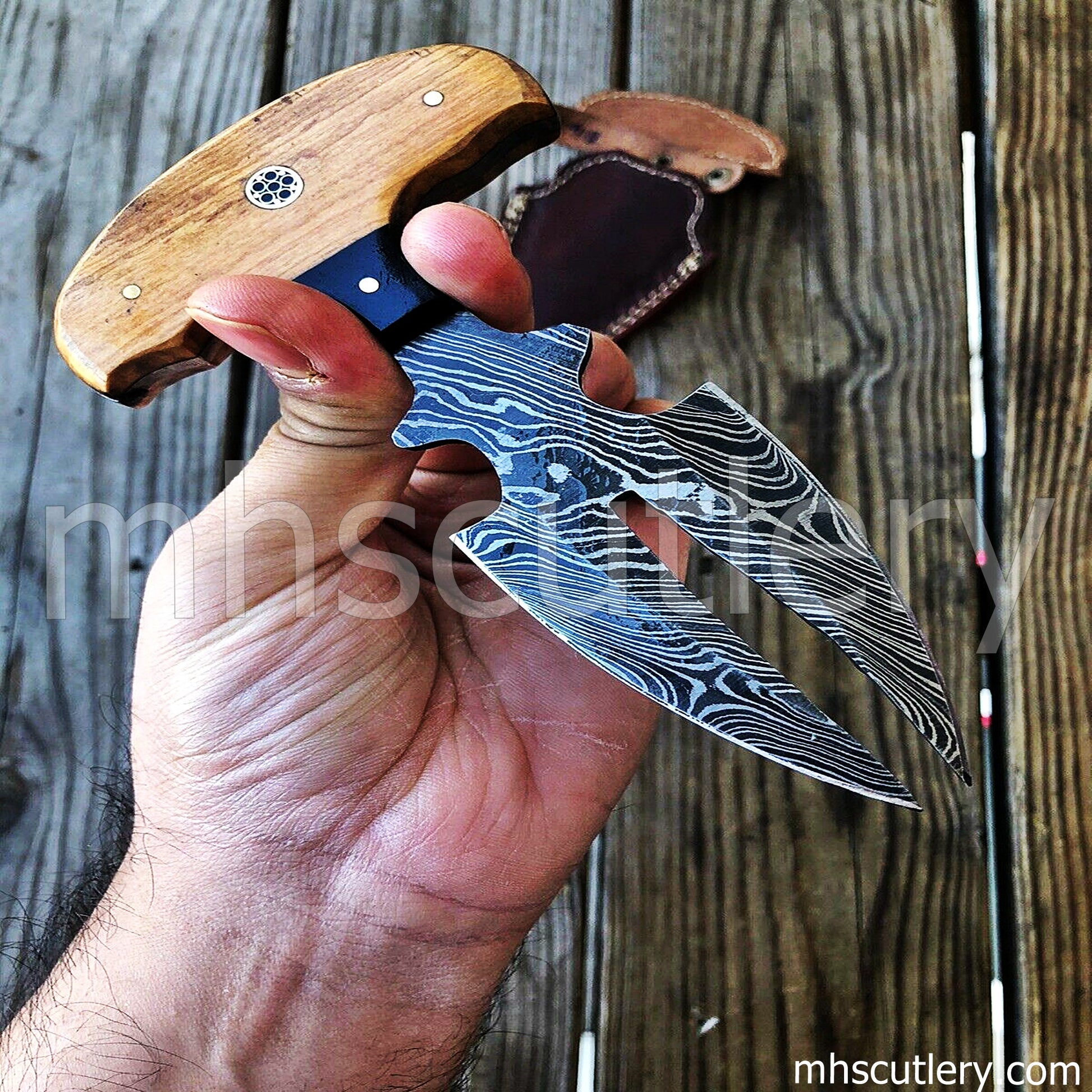 Handmade Damascus Steel Tactical Double Push Dagger | mhscutlery