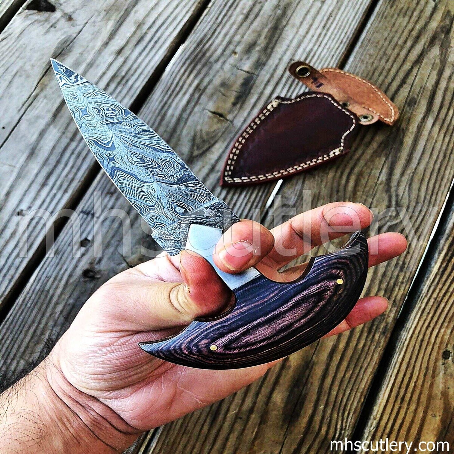 Custom Hand Forged Damascus Steel Push Dagger | mhscutlery