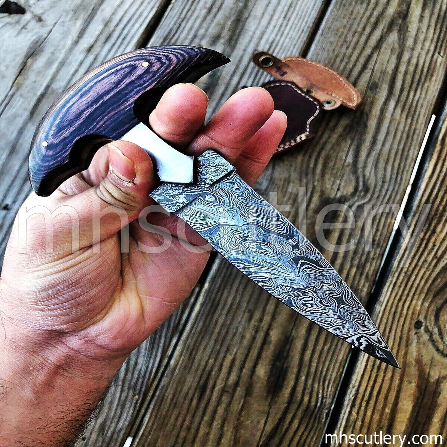 Custom Hand Forged Damascus Steel Push Dagger | mhscutlery