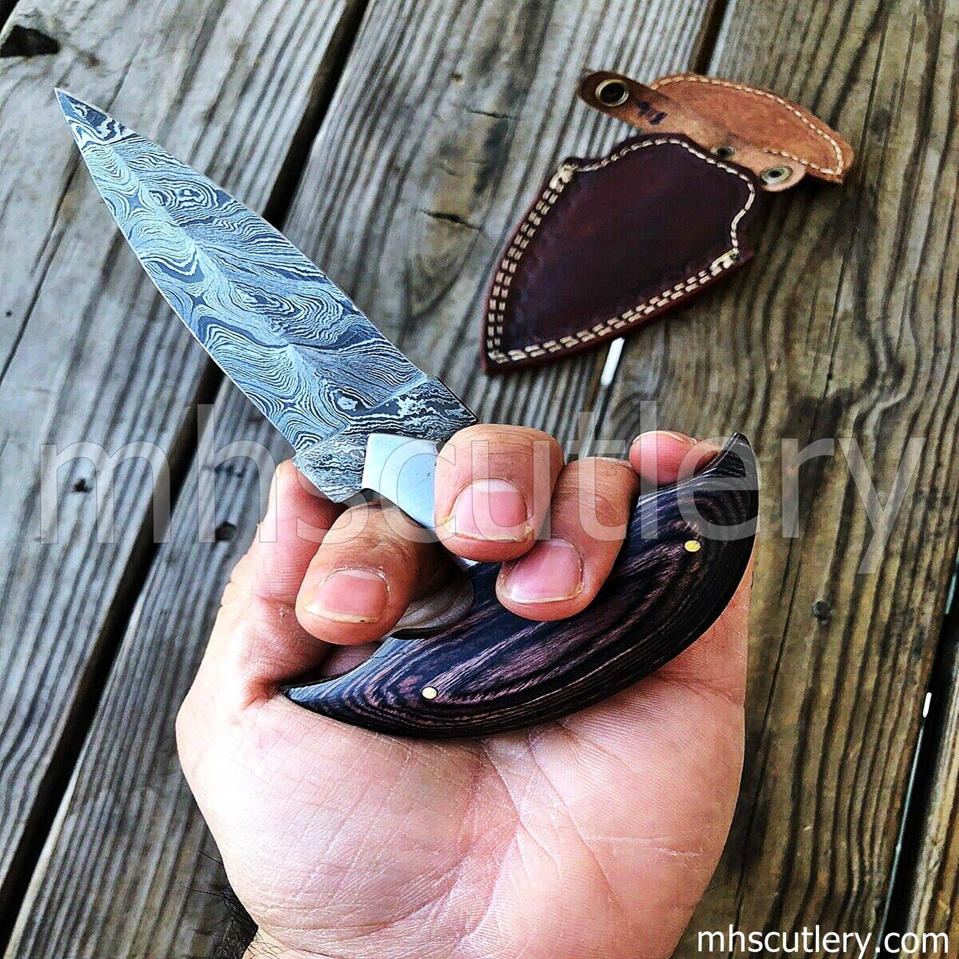Custom Hand Forged Damascus Steel Push Dagger | mhscutlery