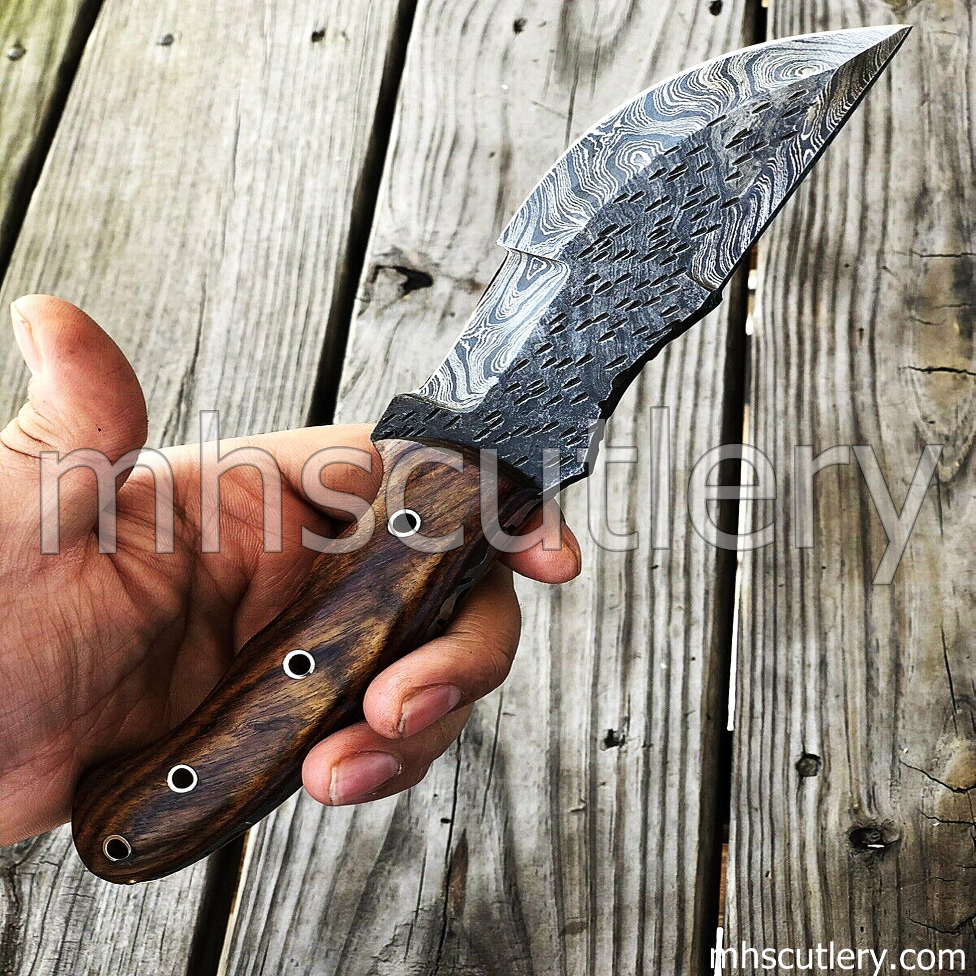 Hand Forged Damascus Steel Tactical Bushcraft Tracker | mhscutlery