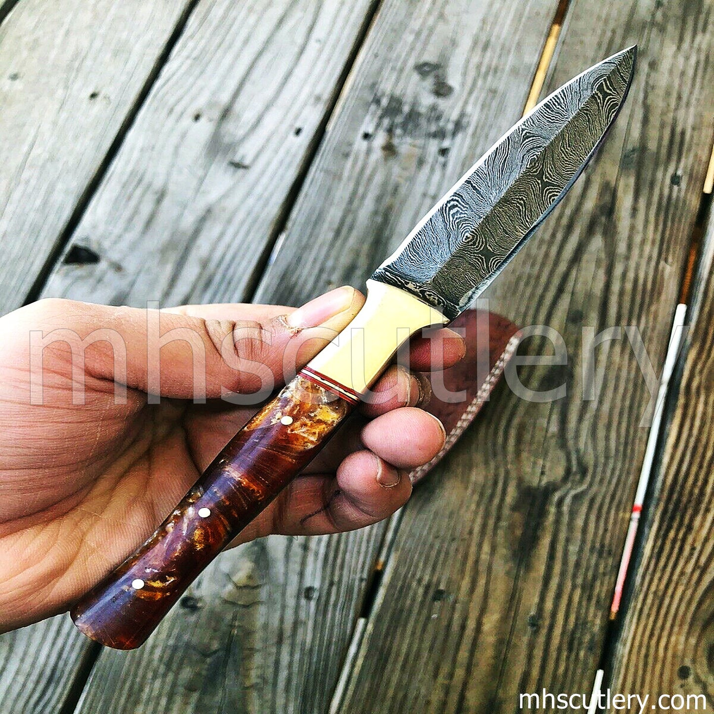 Damascus Steel Boot Dagger Knife / Resin Handle | mhscutlery
