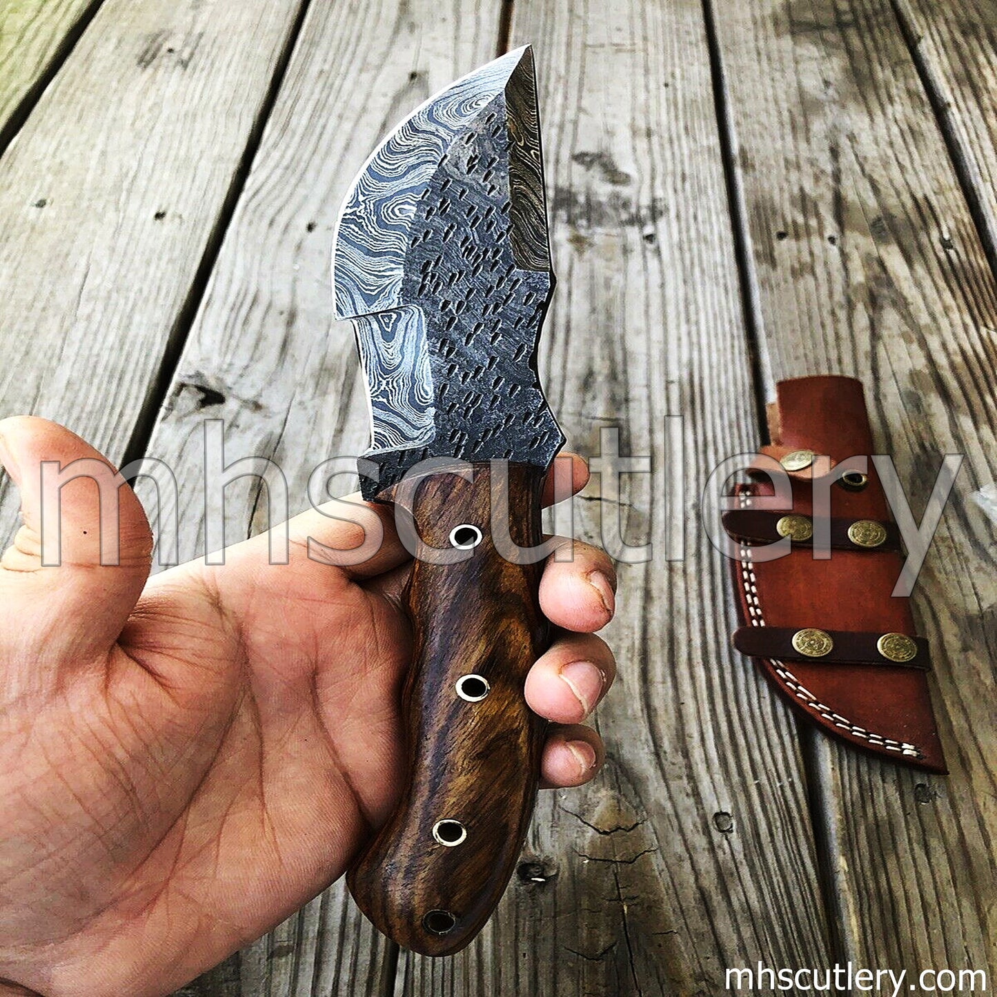Hand Forged Damascus Steel Tactical Bushcraft Tracker | mhscutlery