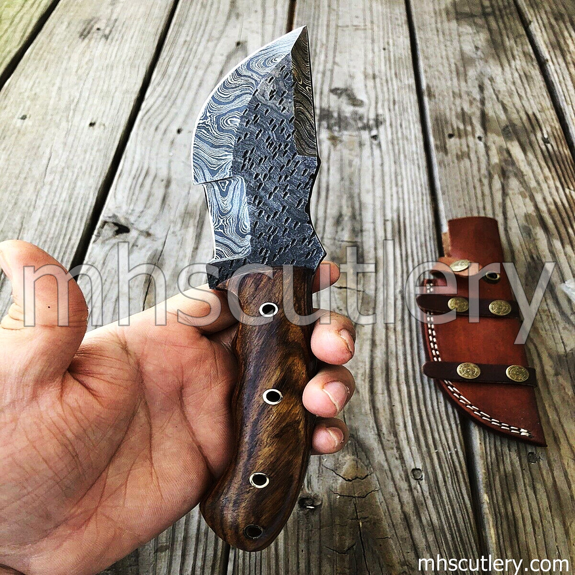Hand Forged Damascus Steel Tactical Bushcraft Tracker | mhscutlery