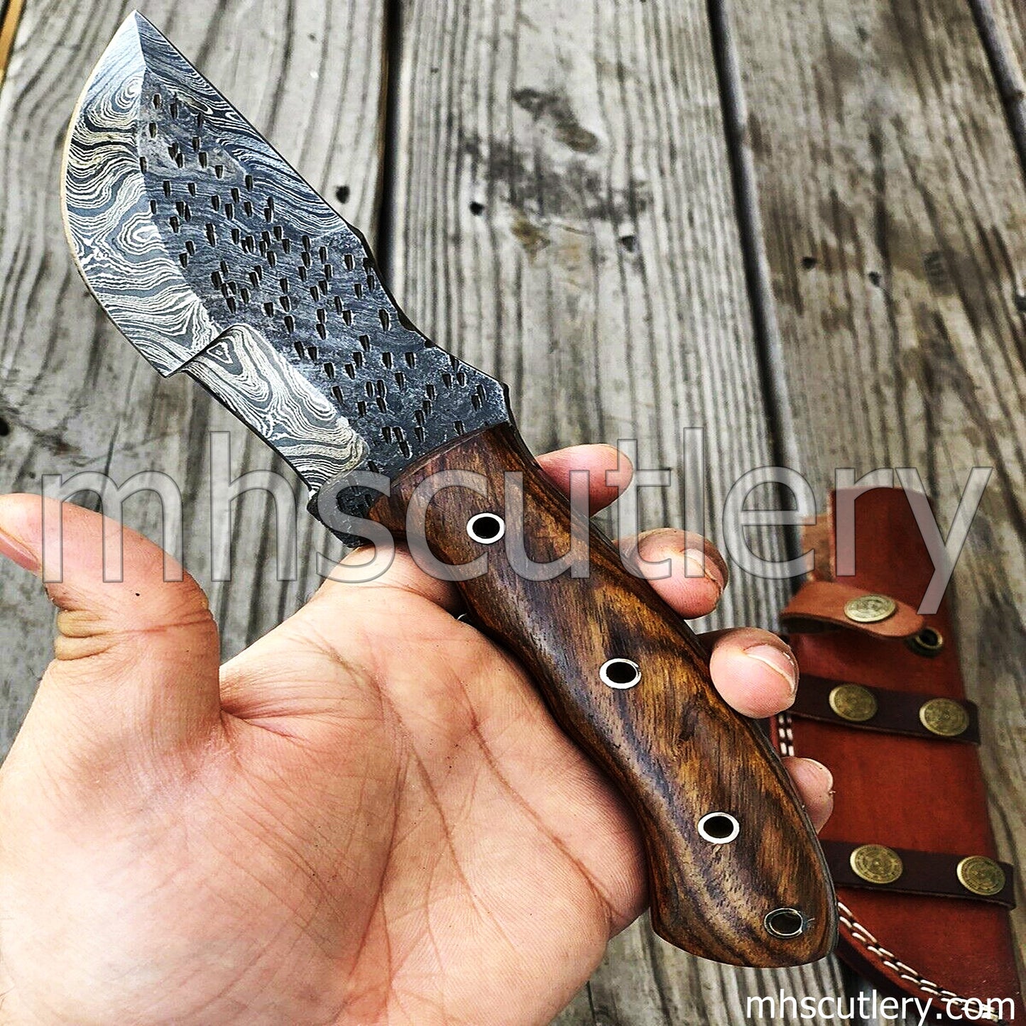Hand Forged Damascus Steel Tactical Bushcraft Tracker | mhscutlery