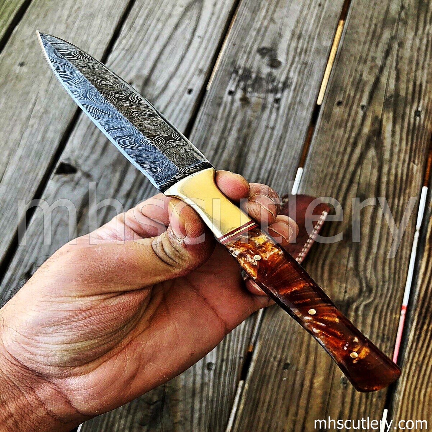 Damascus Steel Boot Dagger Knife / Resin Handle | mhscutlery
