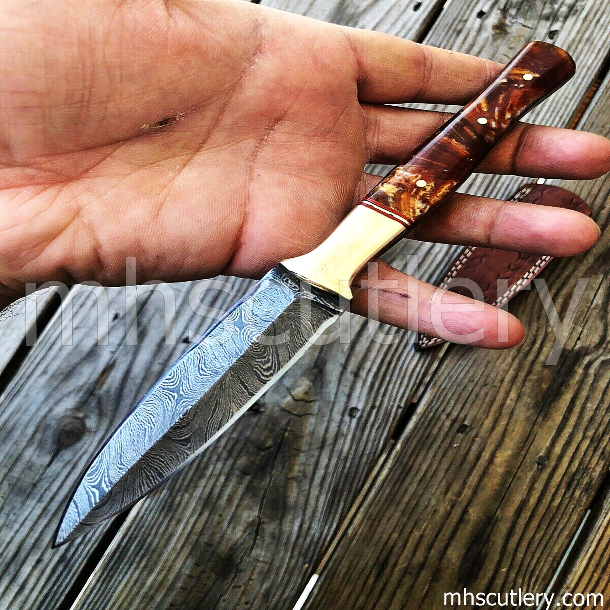 Damascus Steel Boot Dagger Knife / Resin Handle | mhscutlery
