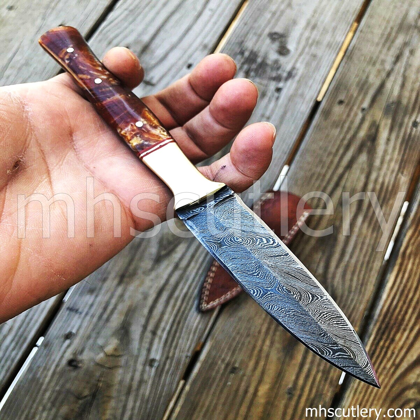 Damascus Steel Boot Dagger Knife / Resin Handle | mhscutlery