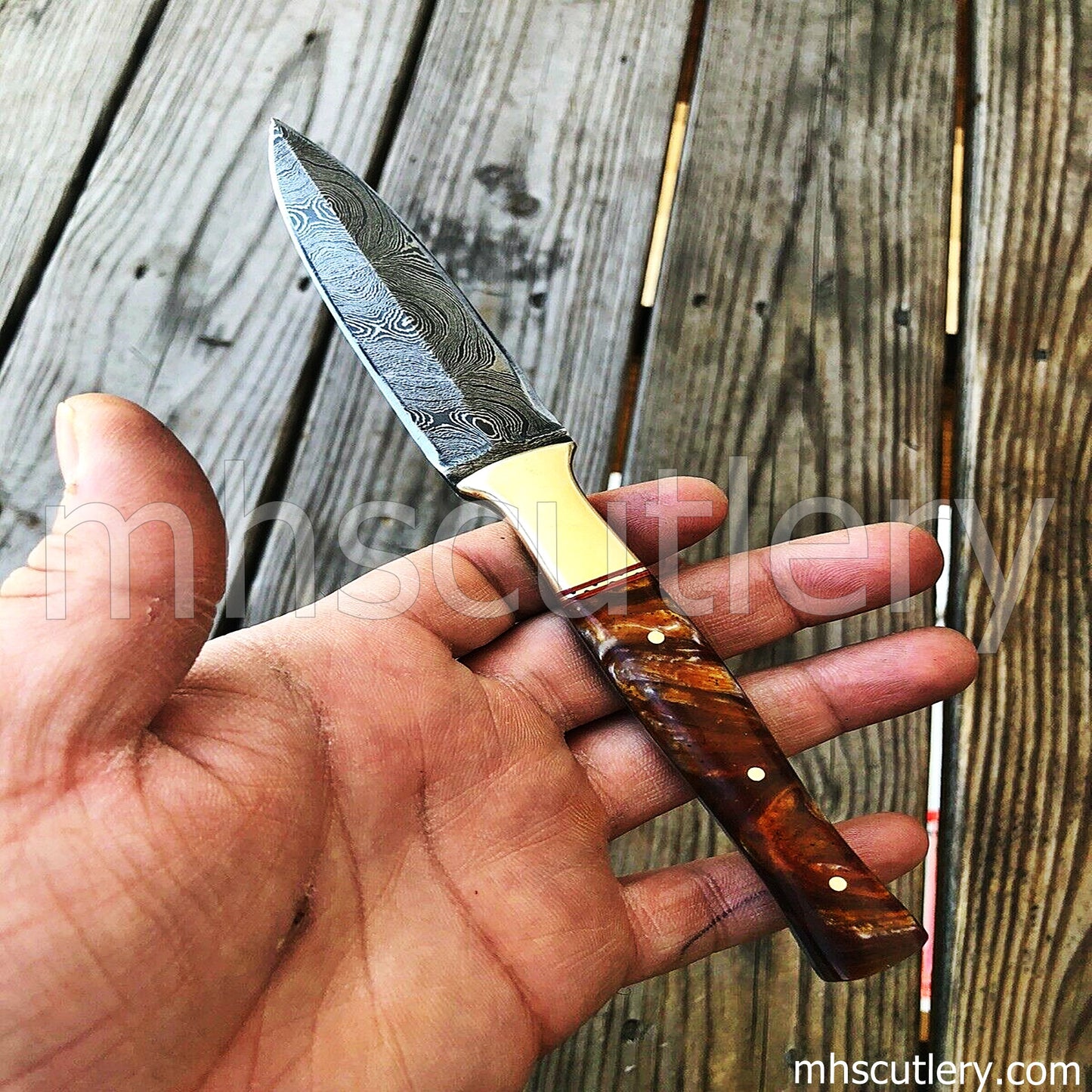 Damascus Steel Boot Dagger Knife / Resin Handle | mhscutlery